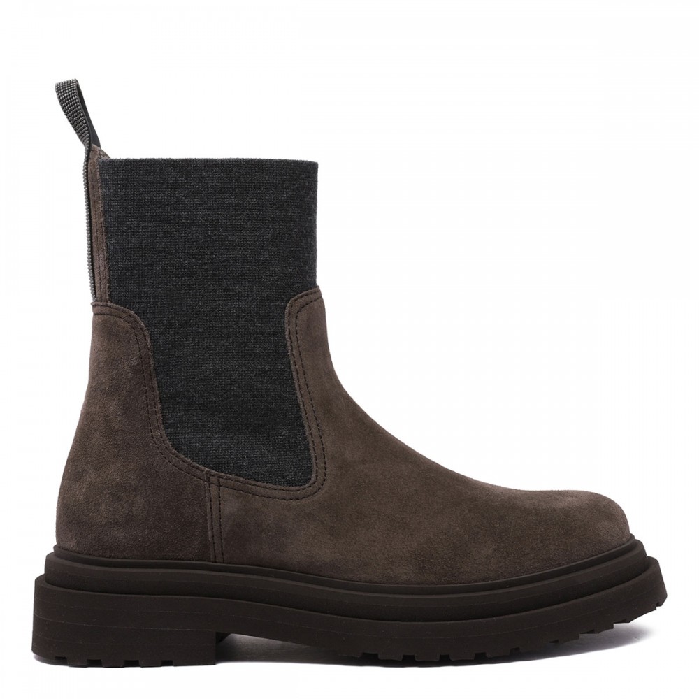 Suede boots with knit insert