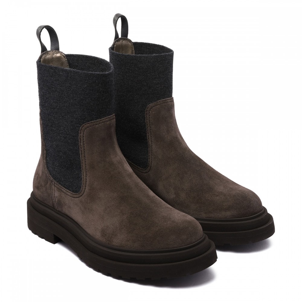 Suede boots with knit insert