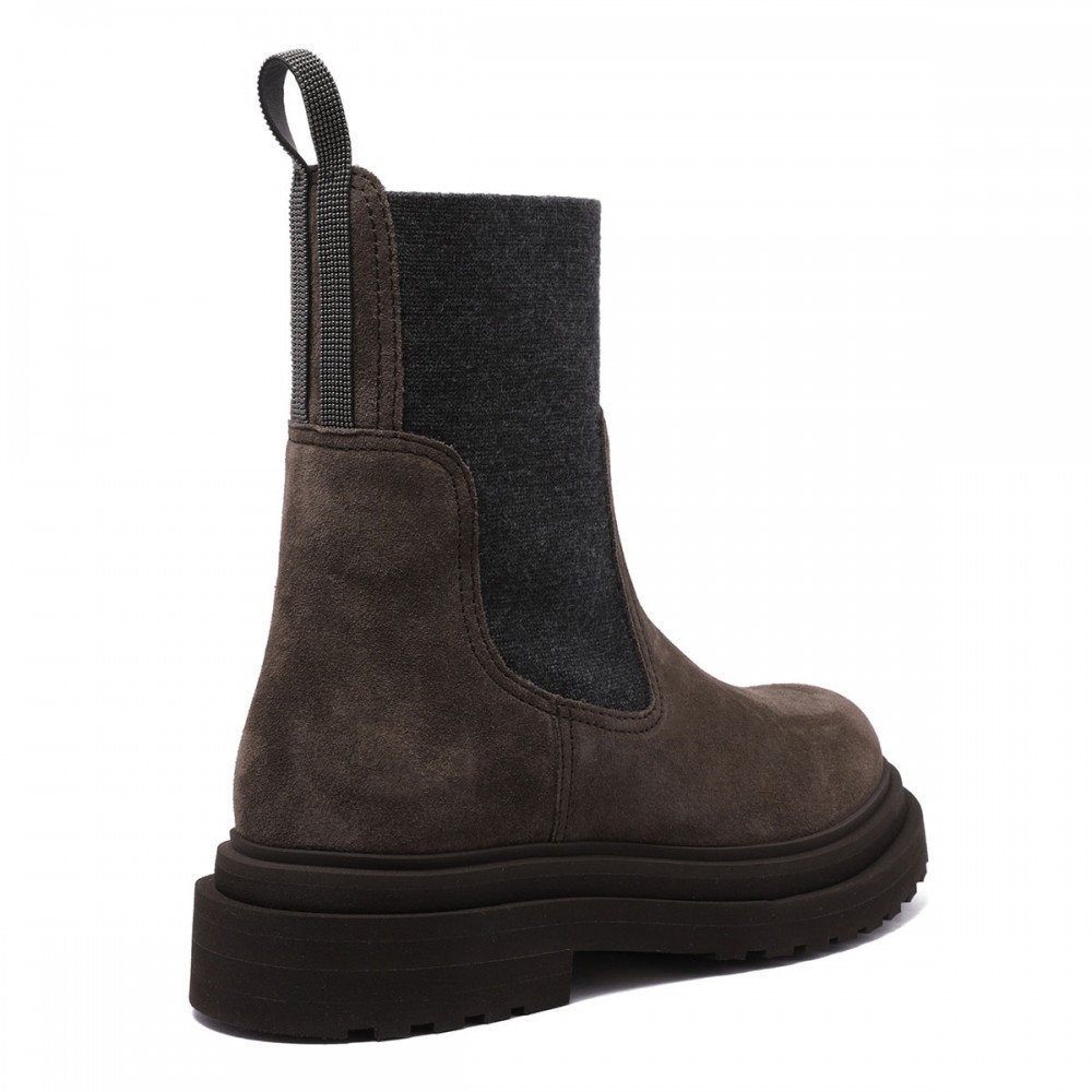 Suede boots with knit insert