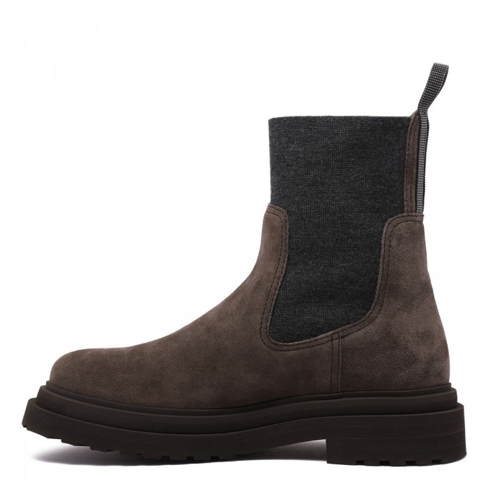 Suede boots with knit insert