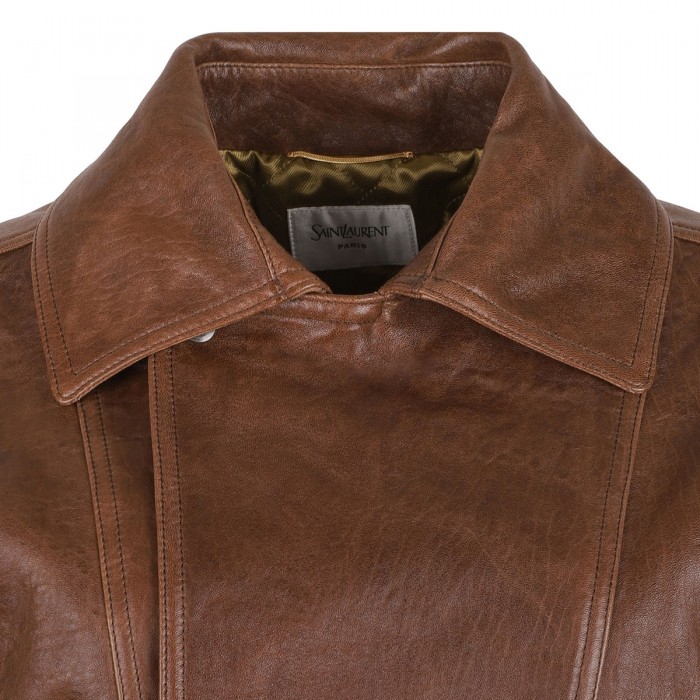 Leather short bomber jacket