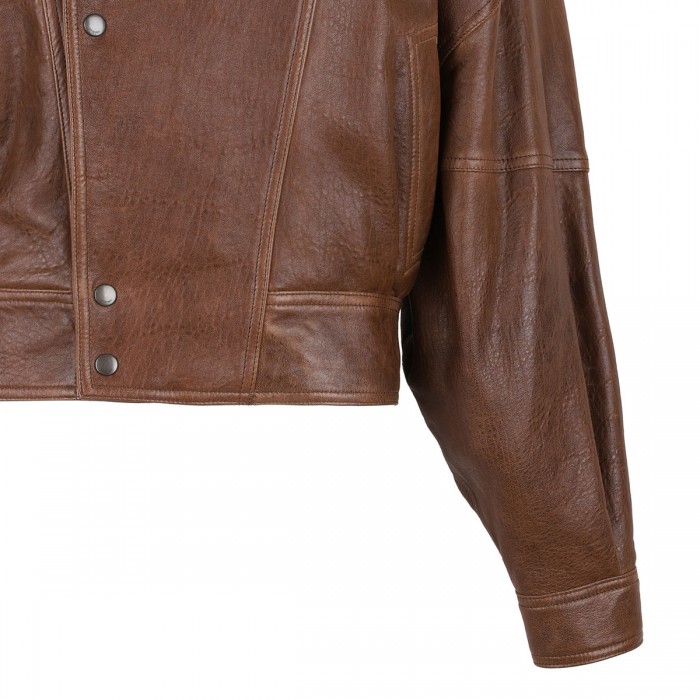 Leather short bomber jacket