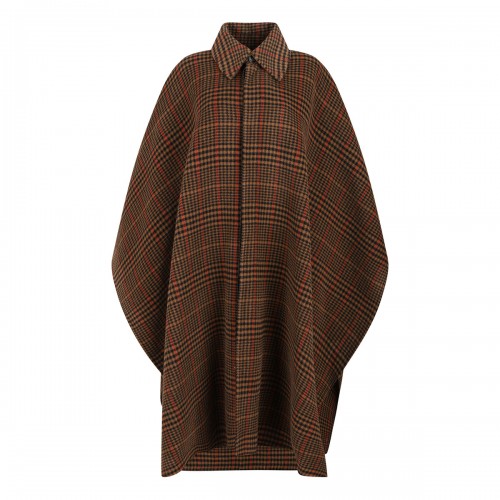 Brushed wool plaid cape
