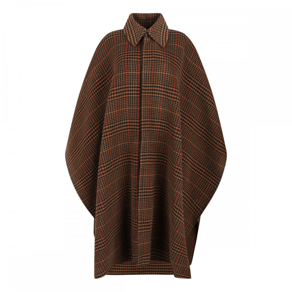 Brushed wool plaid cape