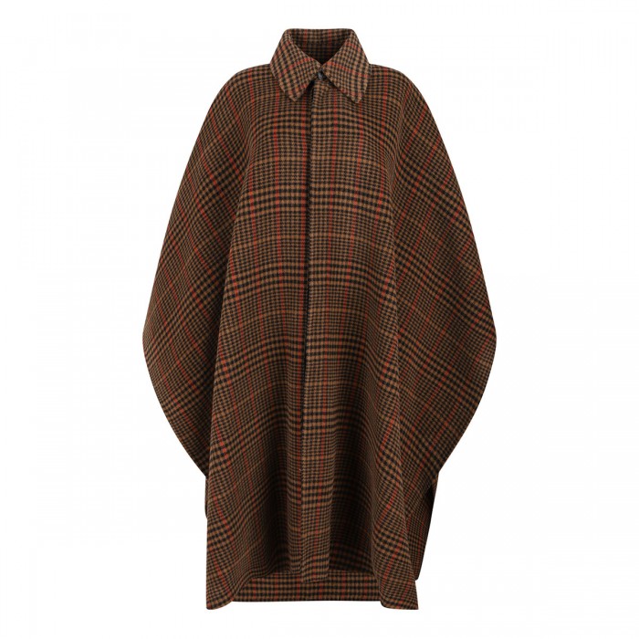Brushed wool plaid cape