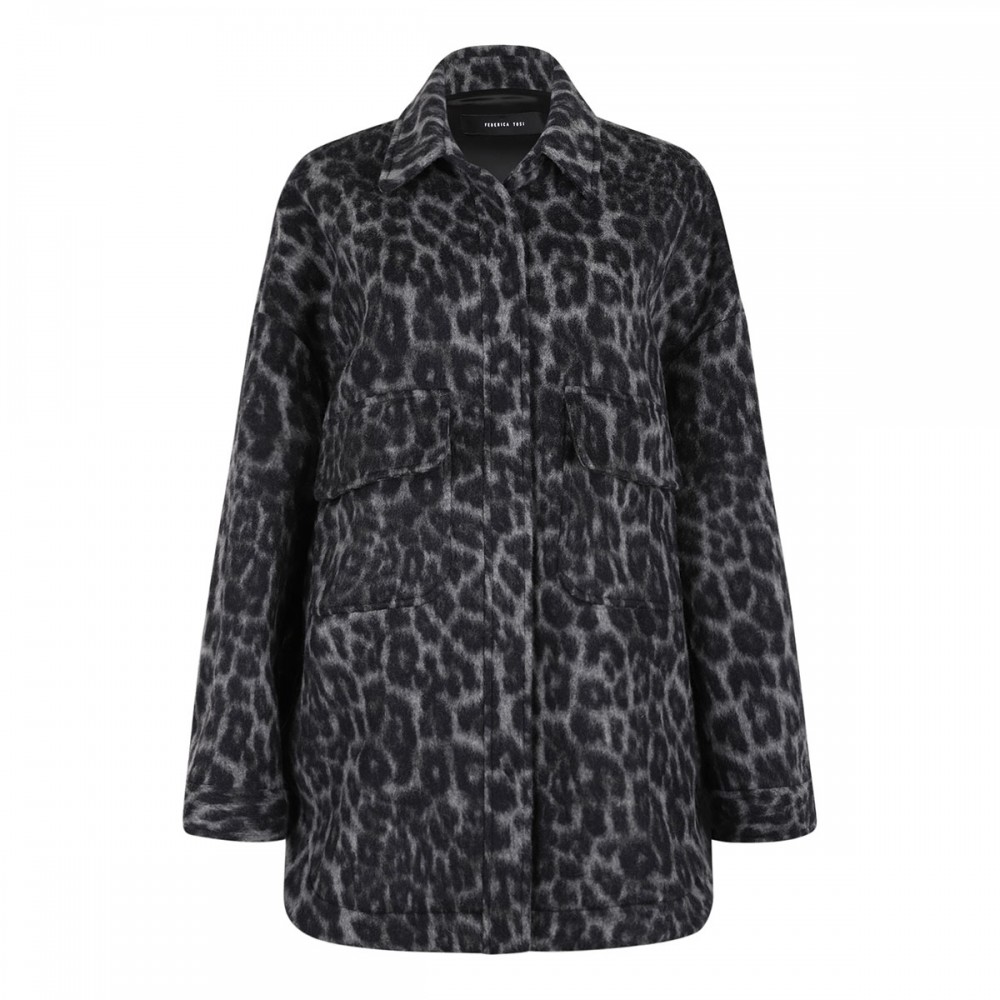 Leopard wool-blend overshirt