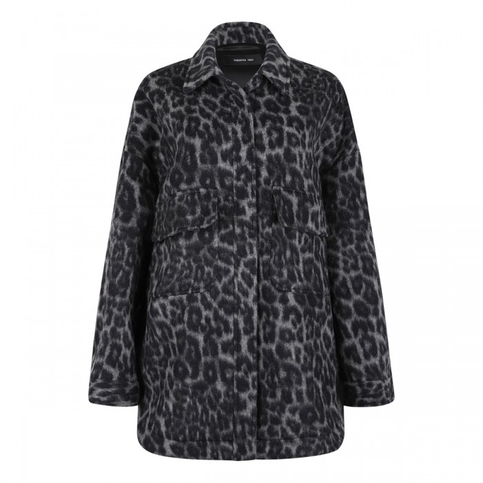 Leopard wool-blend overshirt