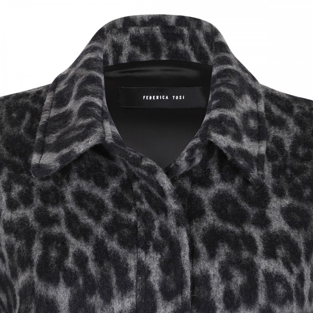 Leopard wool-blend overshirt