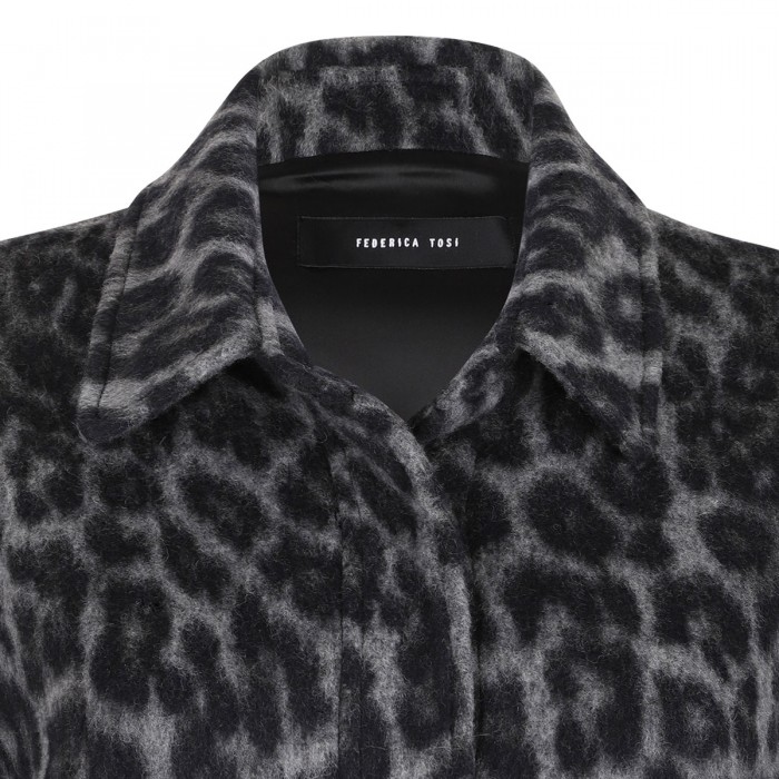 Leopard wool-blend overshirt