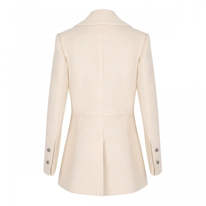 Wool blend tweed long jacket