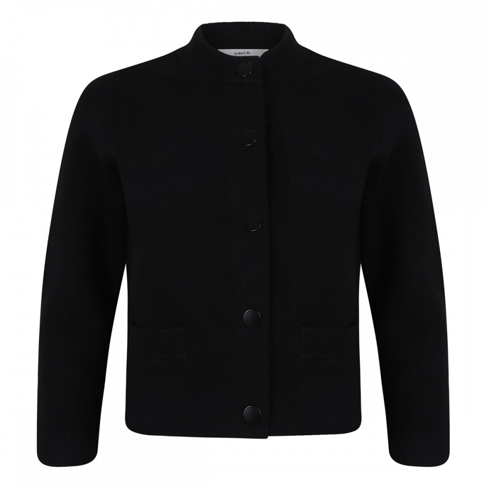 Wool-blend shrunken snap cardigan