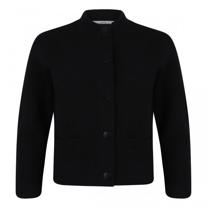 Wool-blend shrunken snap cardigan