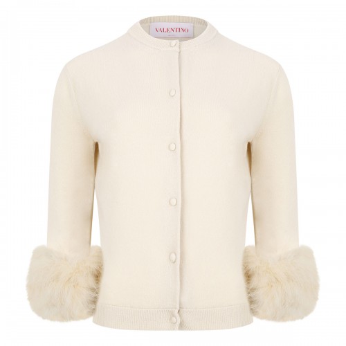 Cardigan with feathers