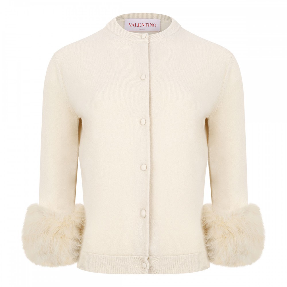 Cardigan with feathers