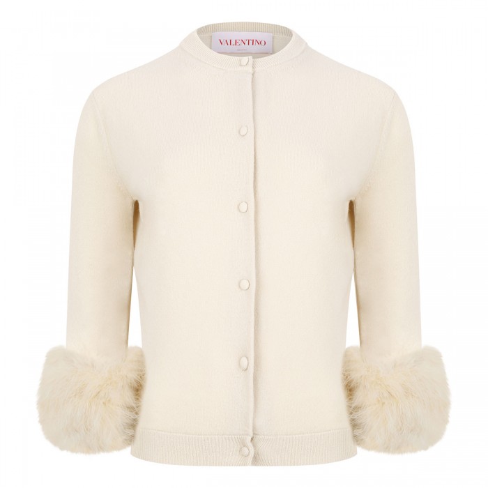 Cardigan with feathers