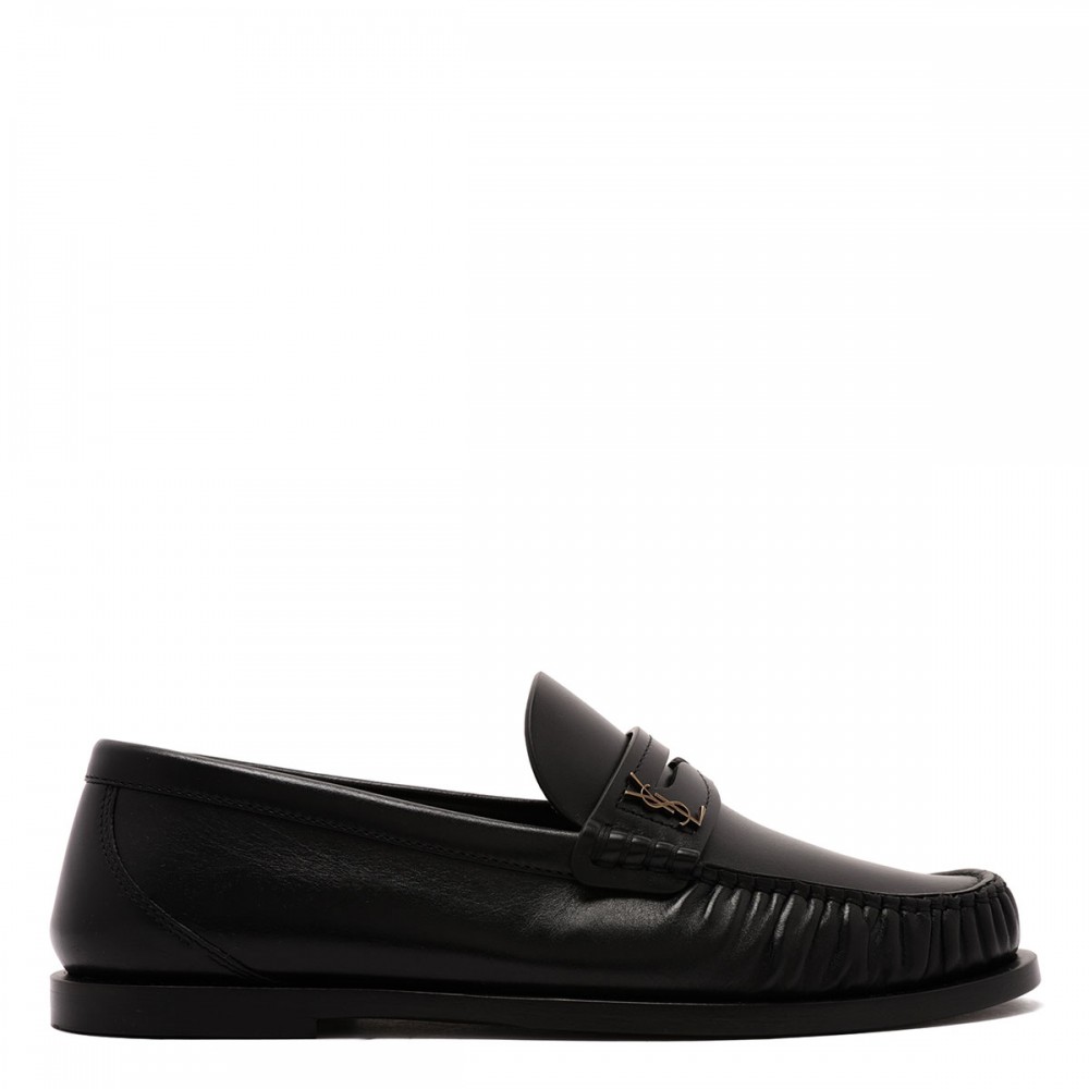 Black smooth leather loafers