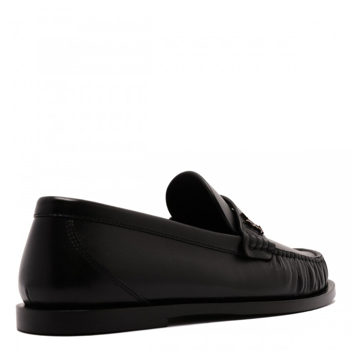Black smooth leather loafers