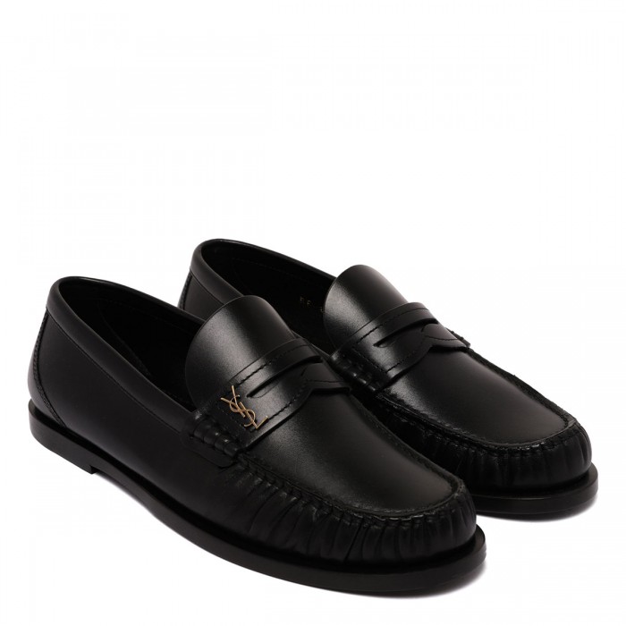 Black smooth leather loafers