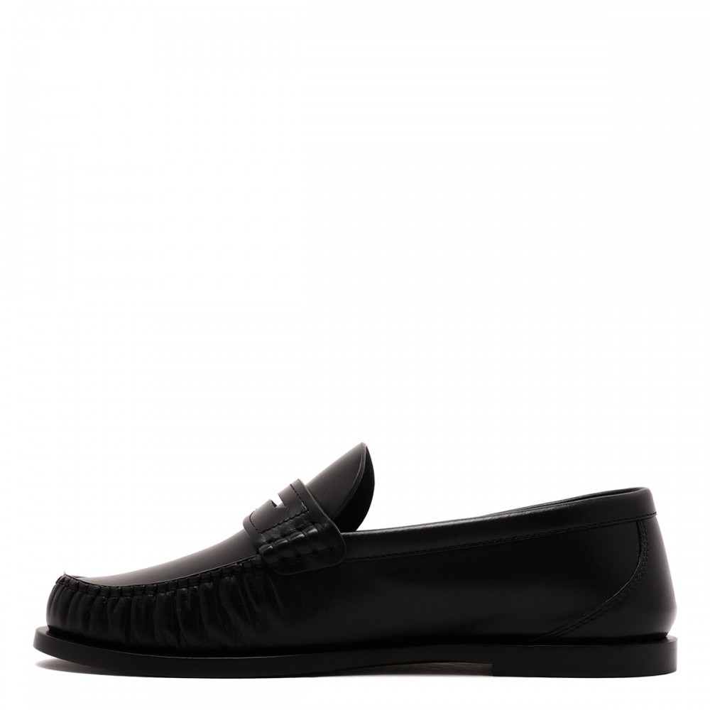 Black smooth leather loafers