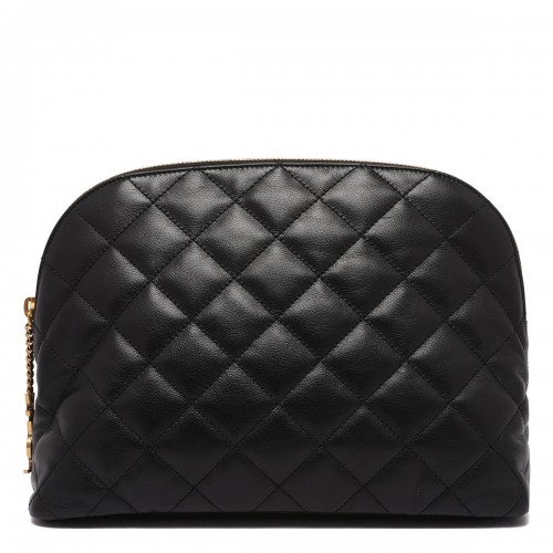 Black matelassé leather pouch