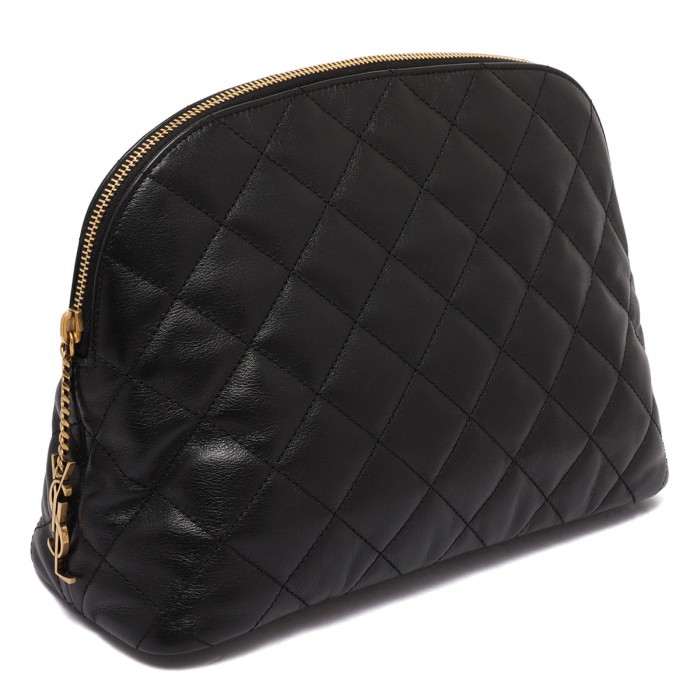 Black matelassé leather pouch