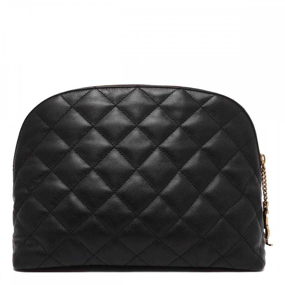 Black matelassé leather pouch