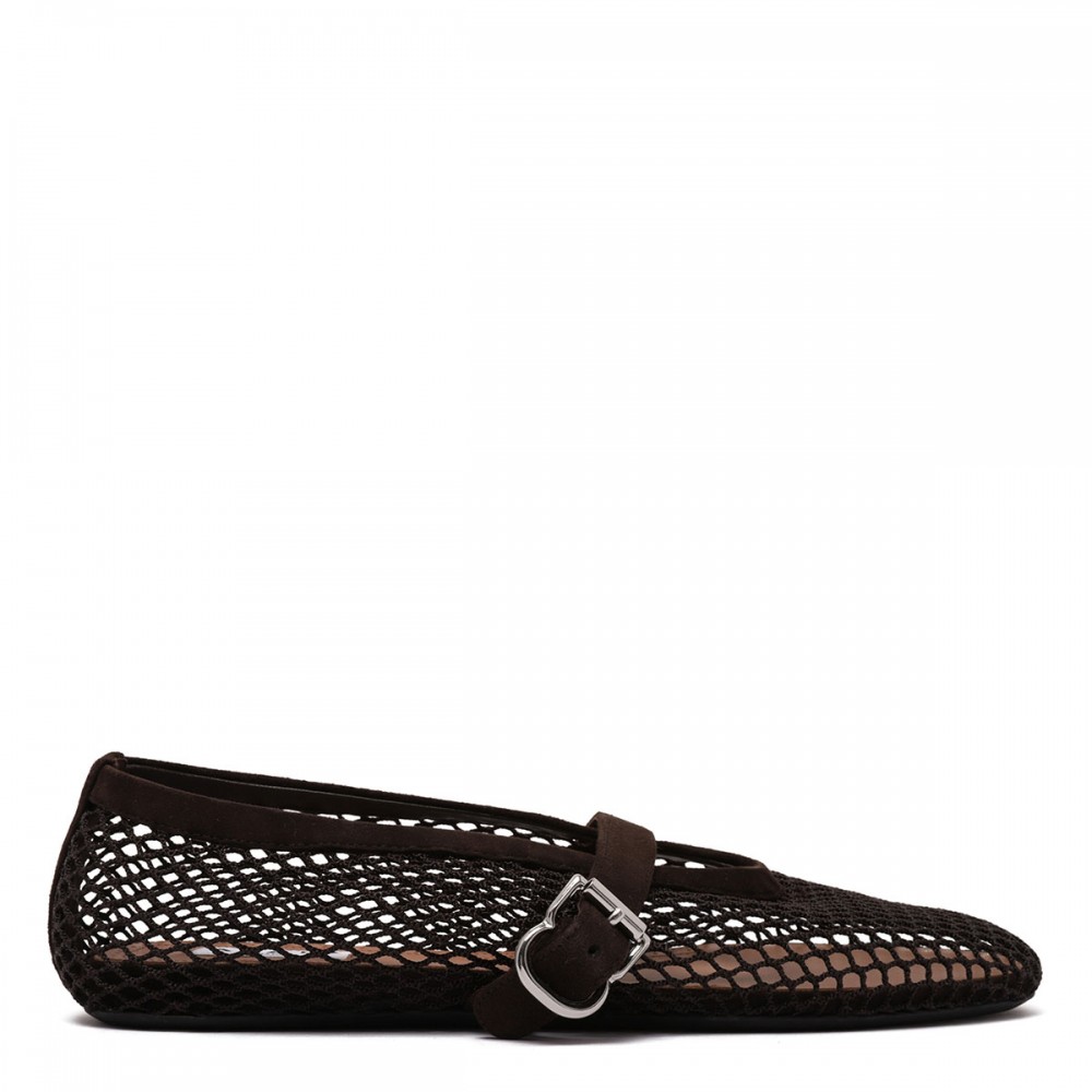 Dark brown fishnet ballerinas
