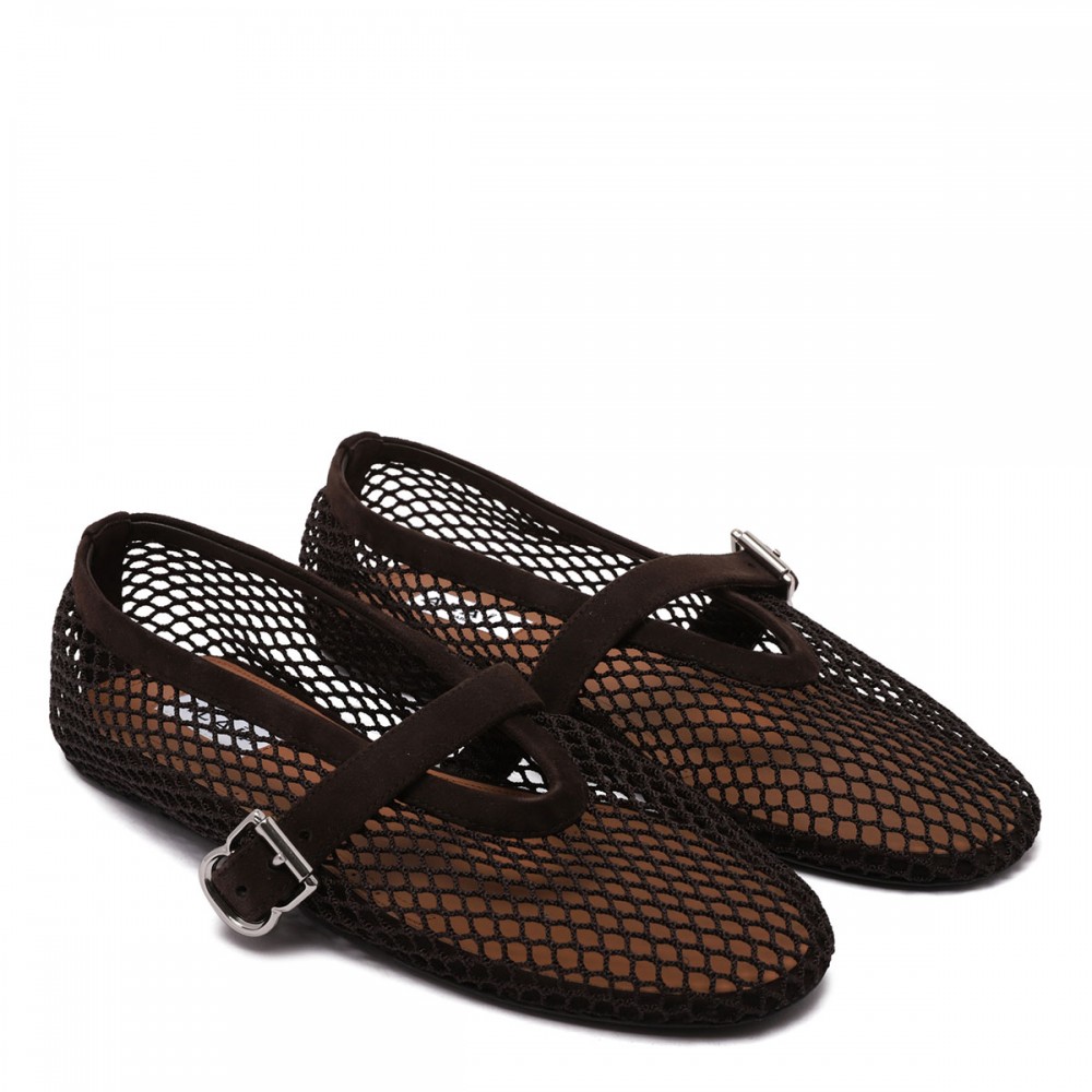 Dark brown fishnet ballerinas