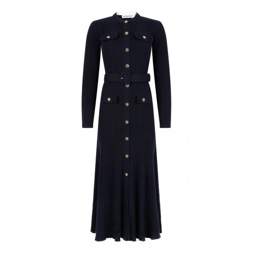 Navy viscose knit midi dress