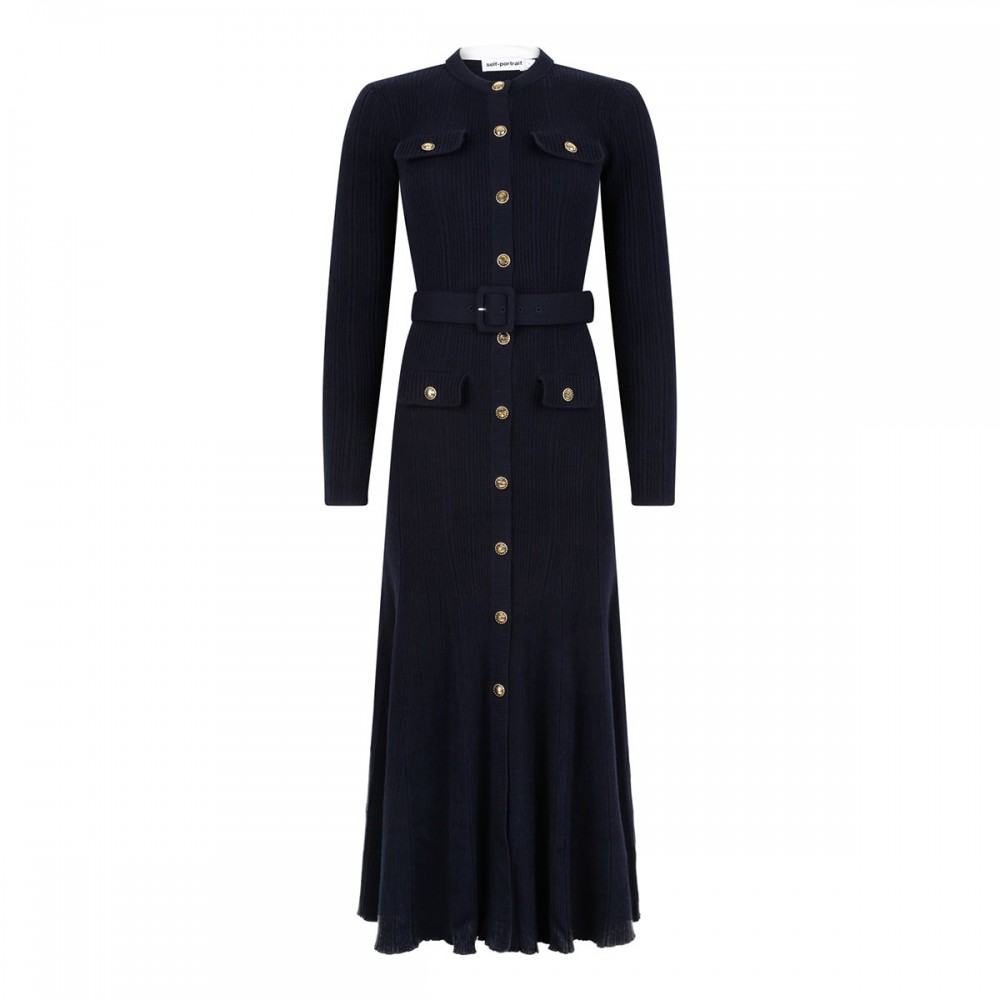 Navy viscose knit midi dress