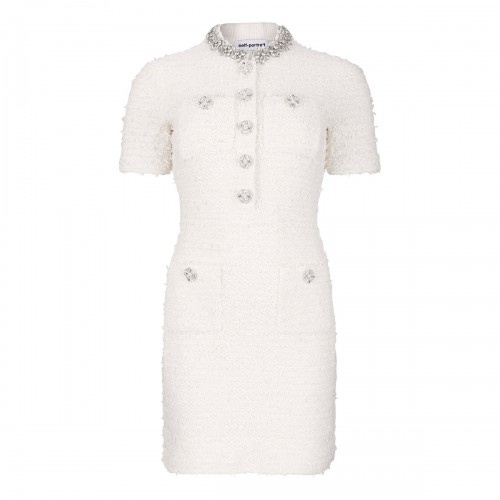 Cream textured knit mini dress