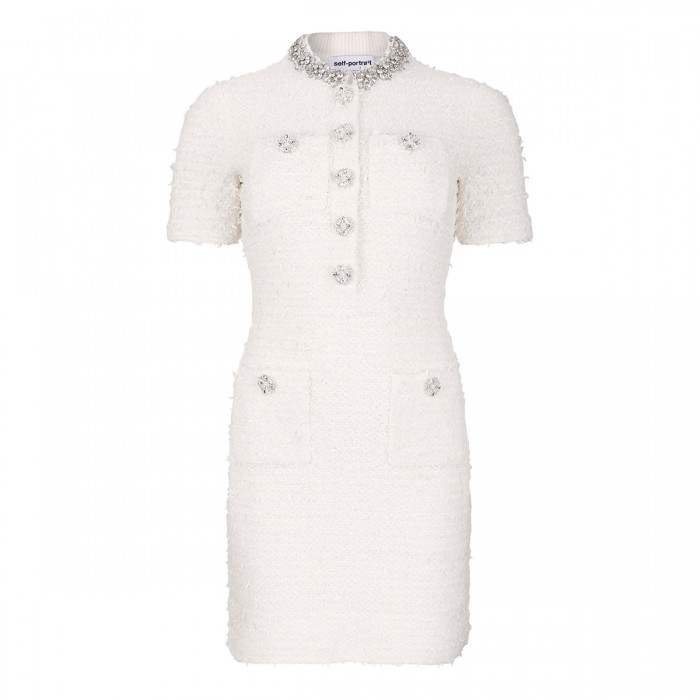 Cream textured knit mini dress