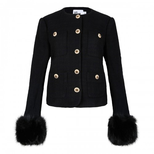 Black bouclé fur cuff jacket
