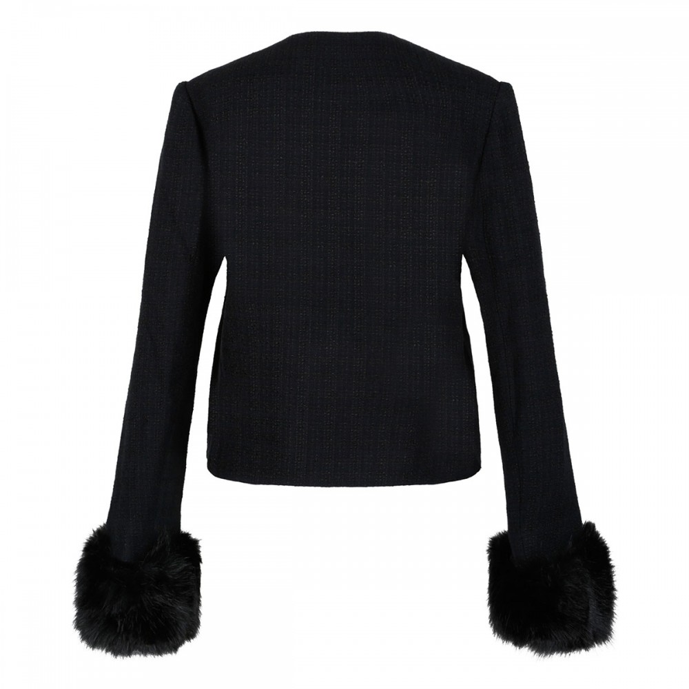 Black bouclé fur cuff jacket