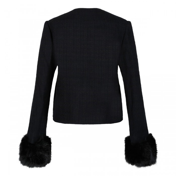Black bouclé fur cuff jacket