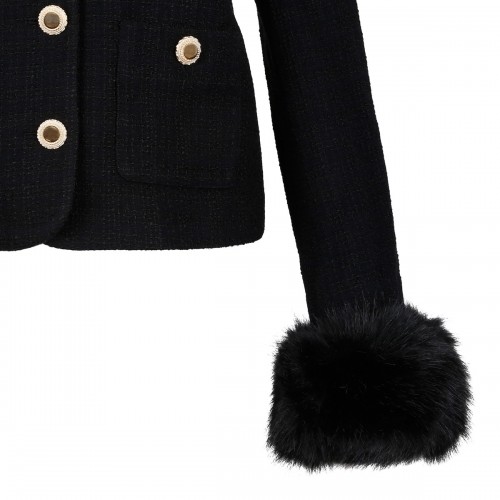 Black bouclé fur cuff jacket 2