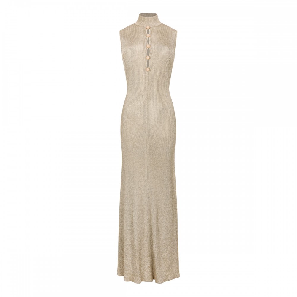 Gold lurex knit maxi dress