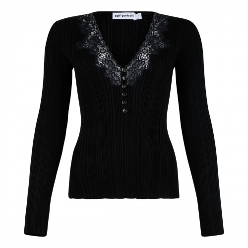 Black lace trim knit top