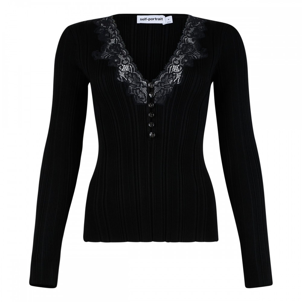 Black lace trim knit top