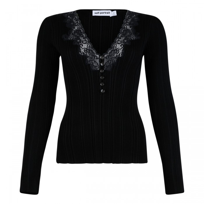 Black lace trim knit top