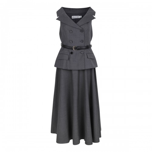 Gray wool tailored midi dress