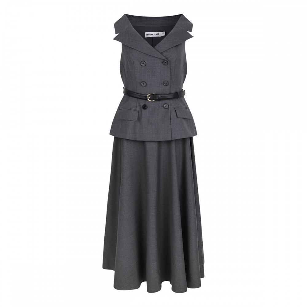 Gray wool tailored midi dress