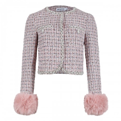 Pink bouclé fur cuff jacket
