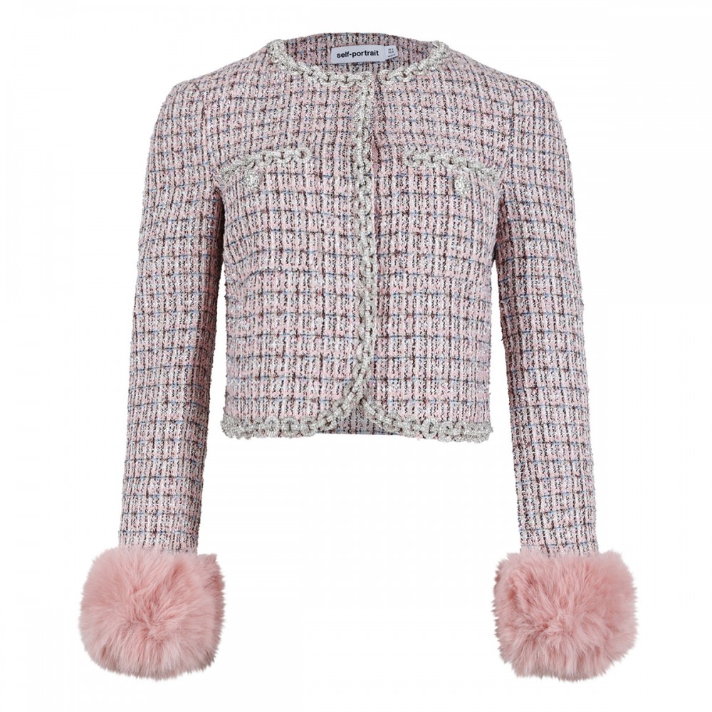 Pink bouclé fur cuff jacket