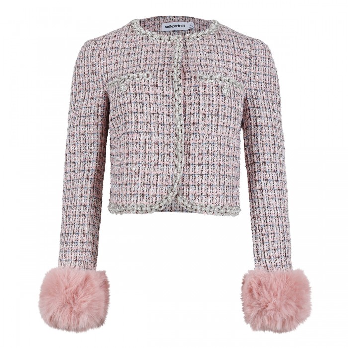 Pink bouclé fur cuff jacket