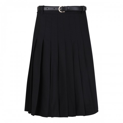 Black pleated twill midi skirt