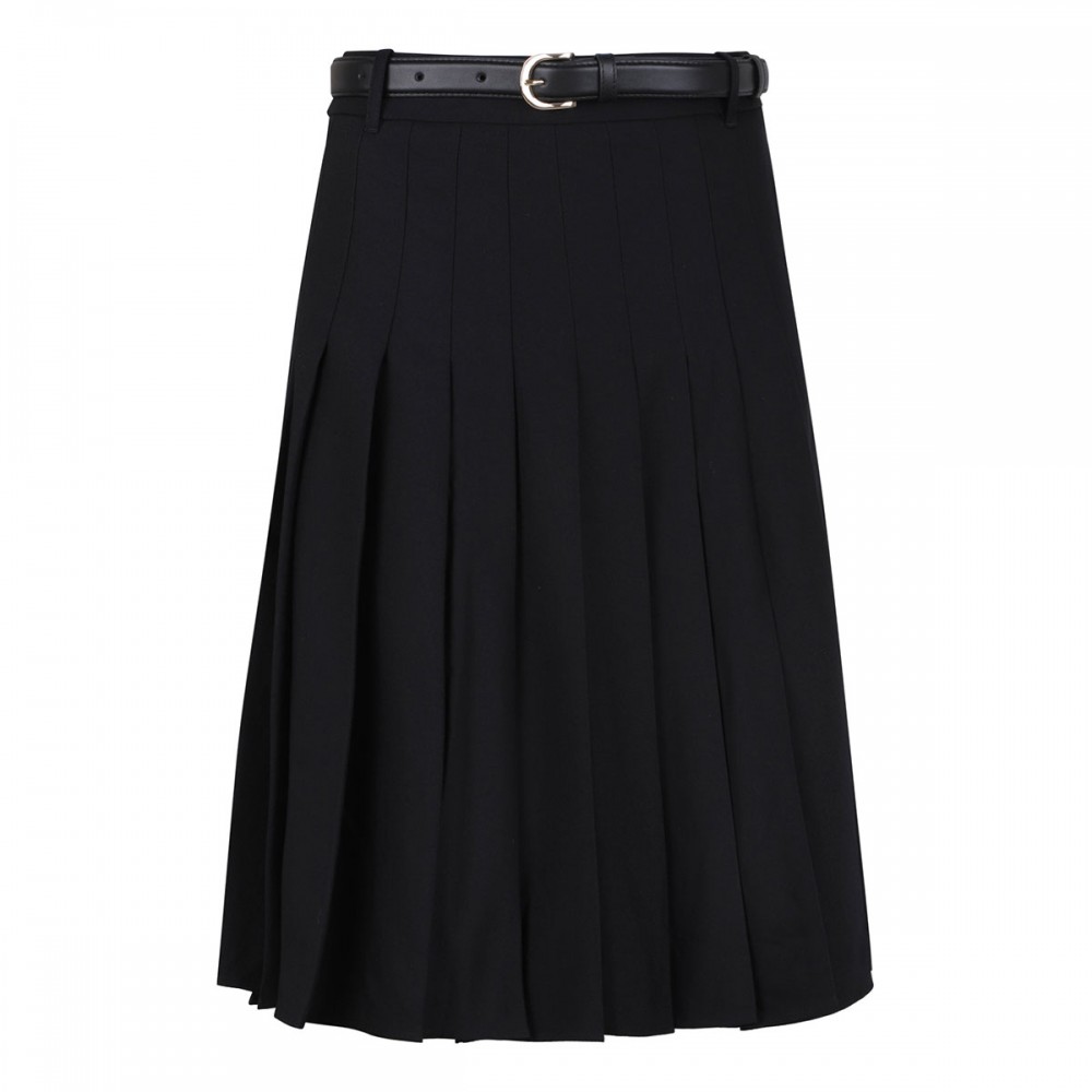 Black pleated twill midi skirt
