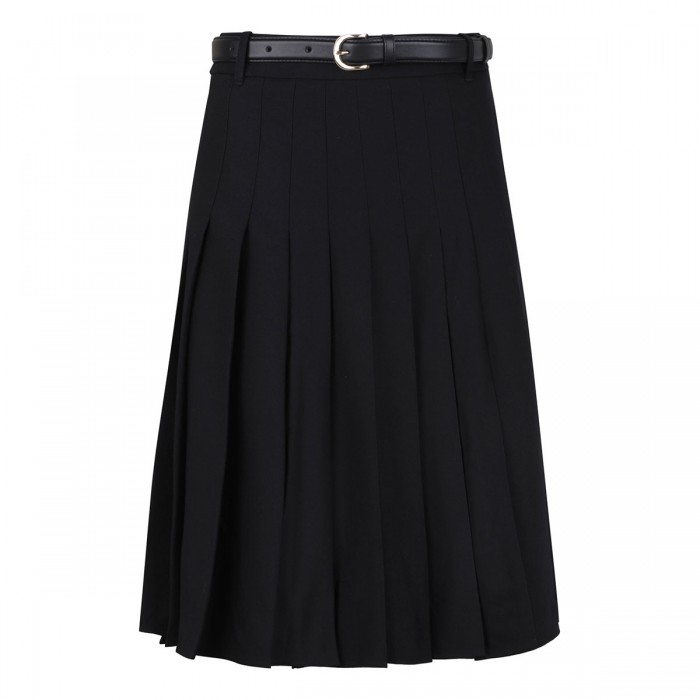 Black pleated twill midi skirt