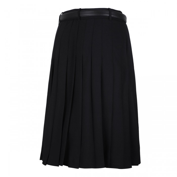 Black pleated twill midi skirt