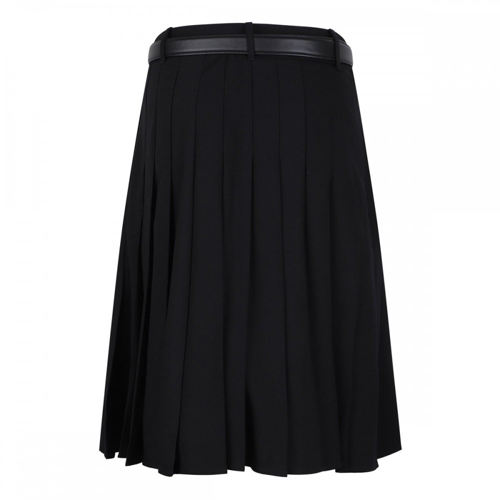 Black pleated twill midi skirt